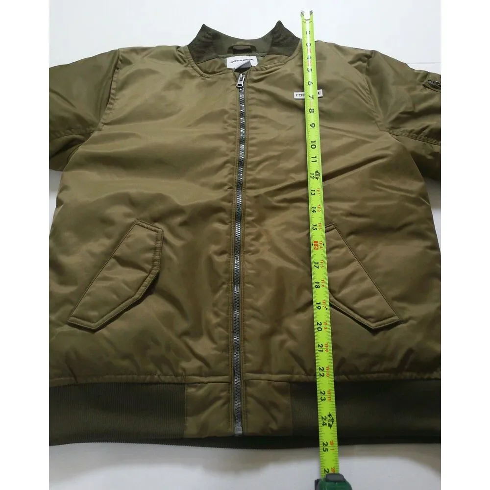 Converse Unisex XL Olive Green Bomber Jacket MA-1 Flight Zip Coat Youth 13-15